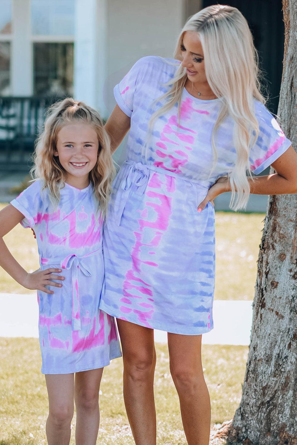 Women Tie-Dye Belted T-Shirt Dress - KevRow5760