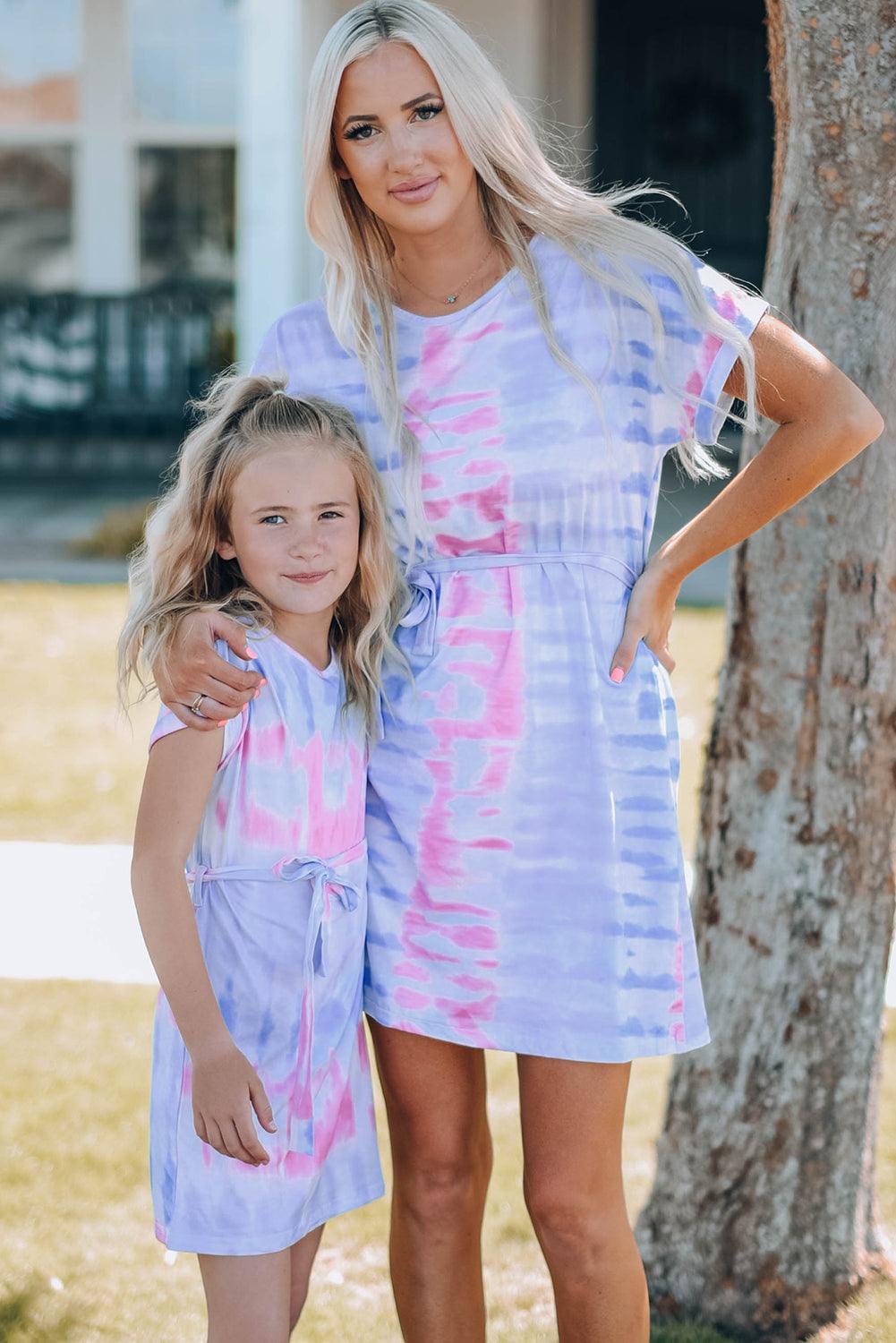 Women Tie-Dye Belted T-Shirt Dress - KevRow5760