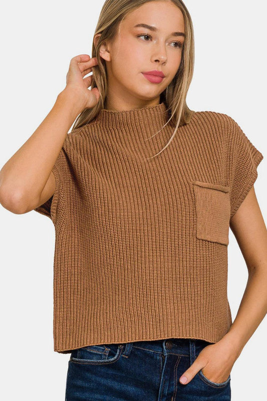 Zenana Mock Neck Short Sleeve Cropped Sweater - KevRow5760