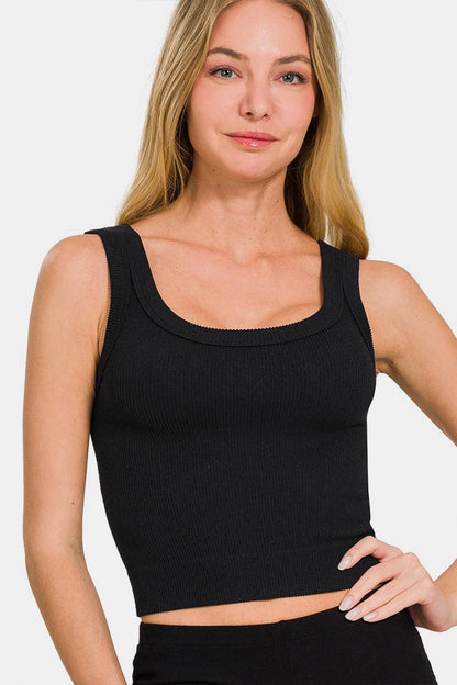 Zenana Ribbed Round Neck Cropped Tank - KevRow5760