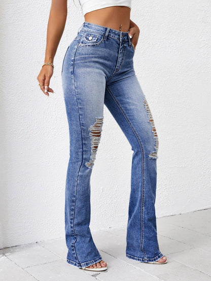 Ladder Distressed Boot-cut Leg Jeans - KevRow5760