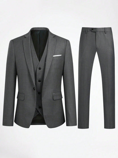 CLOUDSTYLE Men Flap Detail Blazer & Waistcoat & Suit Pants - KevRow5760