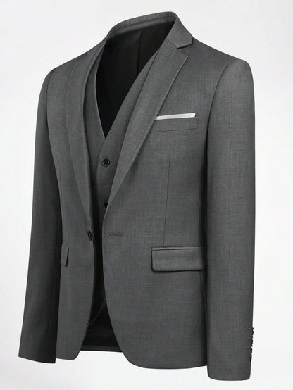 CLOUDSTYLE Men Flap Detail Blazer & Waistcoat & Suit Pants - KevRow5760