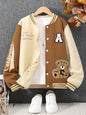 Teen Girl Bear Patched & Slogan Graphic Two Tone Varsity Jacket Without Tee - KevRow5760