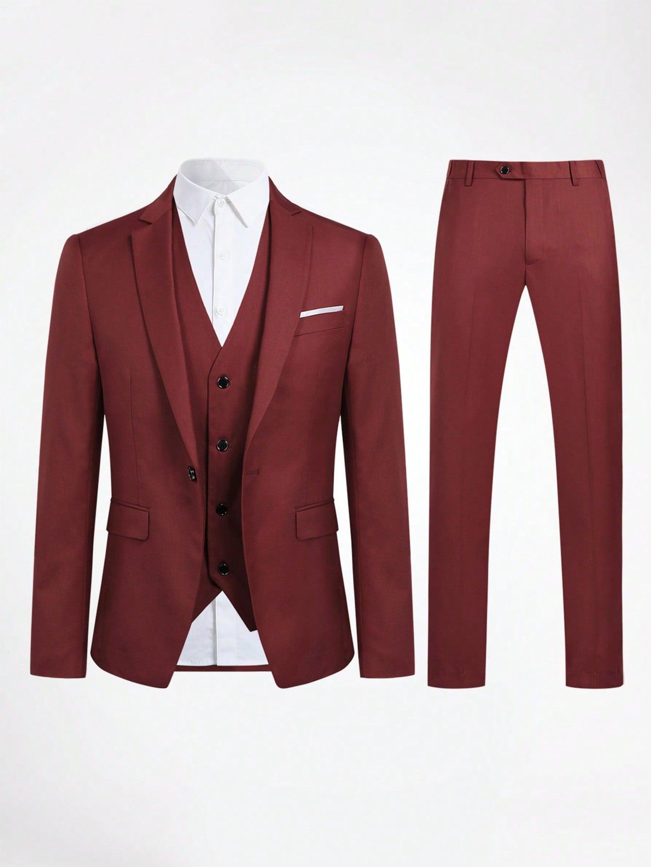 CLOUDSTYLE Men Flap Detail Blazer & Waistcoat & Suit Pants - KevRow5760