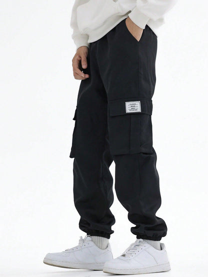 Tween Boy 2pcs Letter Patched Detail Flap Pocket Side Drawstring Waist Cargo Pants - KevRow5760