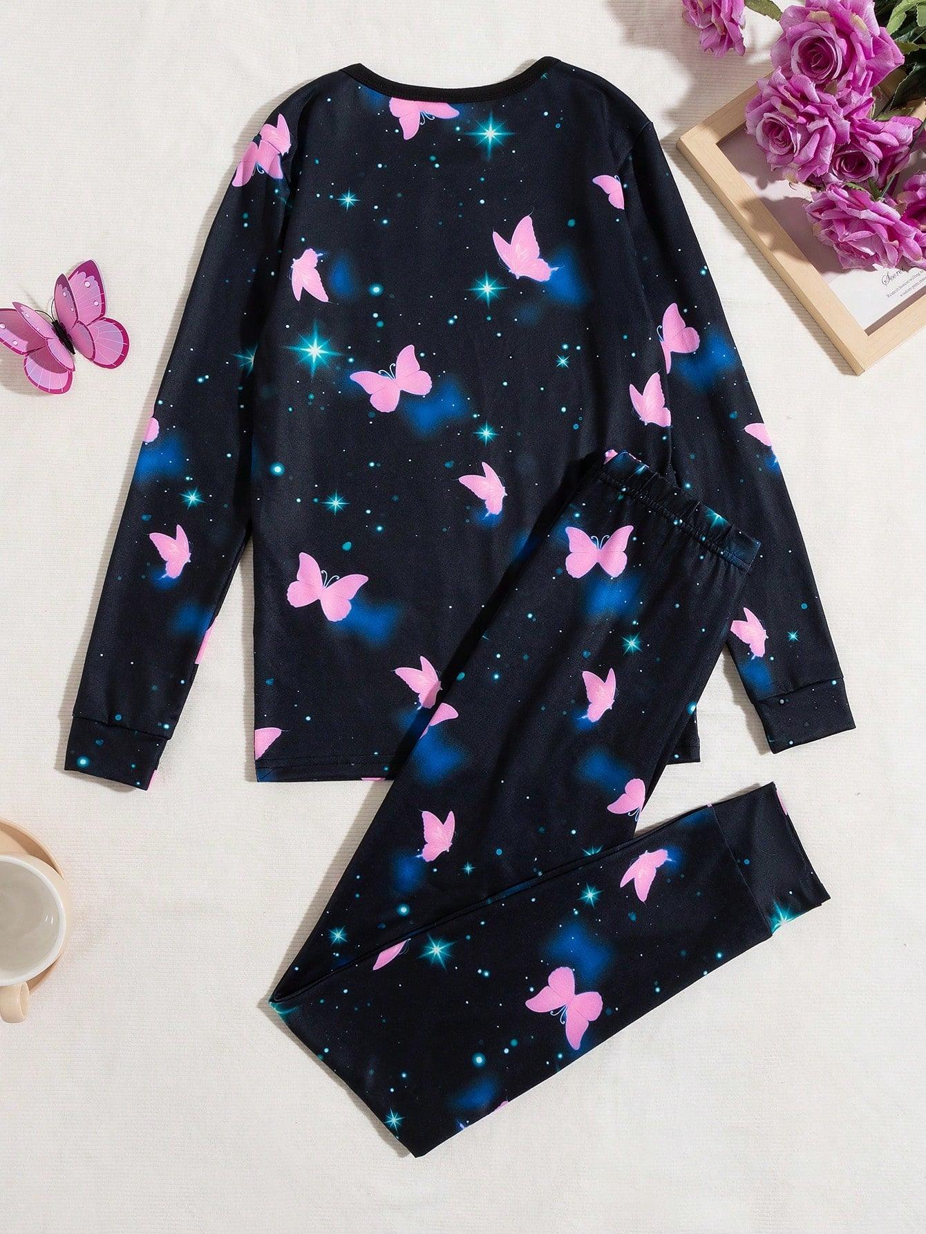 Girls' Lovely Butterfly Printed Two-piece Set For Autumn/winter - KevRow5760