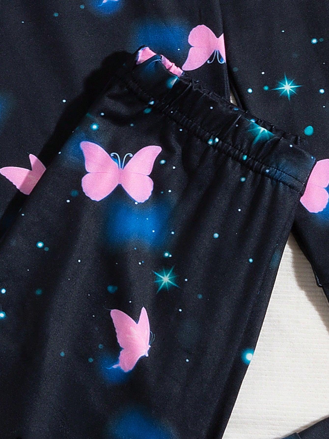 Girls' Lovely Butterfly Printed Two-piece Set For Autumn/winter - KevRow5760