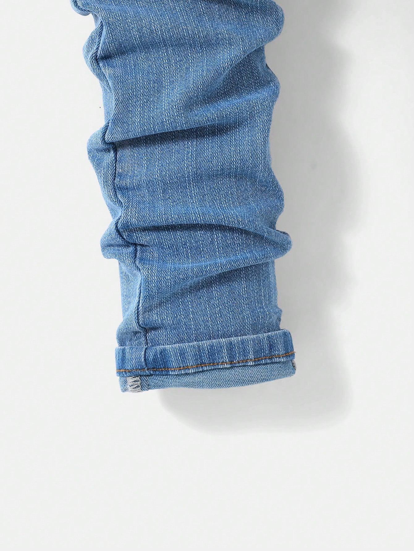 Tween Boy Ripped Denim Jeans With Patchwork - KevRow5760