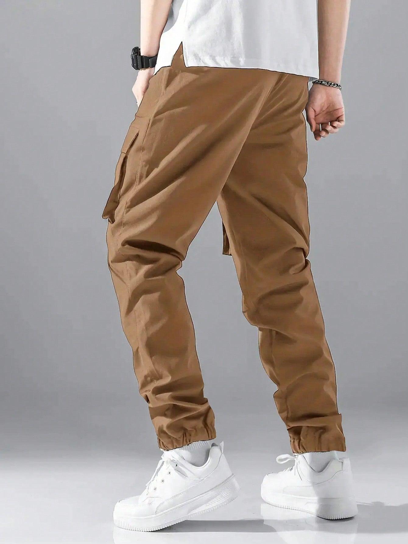 Fashionable Casual Drawstring Waist Cargo Pants For Tween Boys - KevRow5760