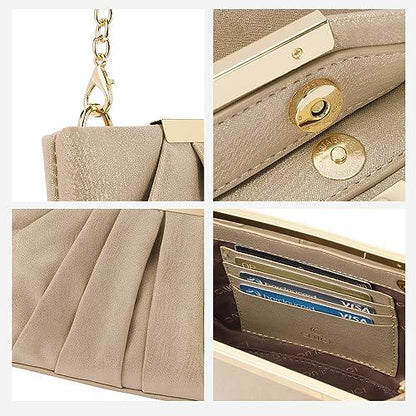 CLUCI Clutch Purse for Women,Elegant Pleated Evening Bag, Foldover PU Leather Crossbody Shoulder Handbag - KevRow5760